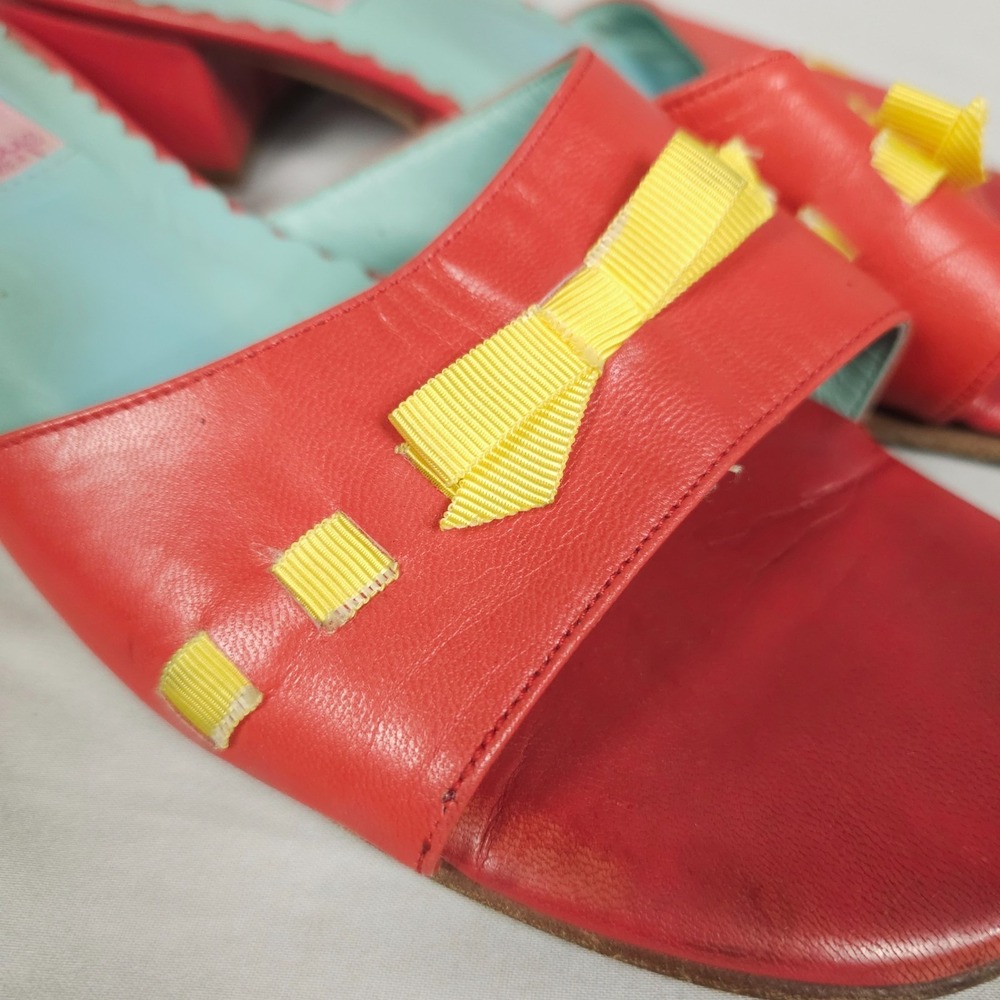 Vintage Lily Pulitzer Sandals Women Size 10 M Red Yellow Leather Slip-On Open To - Picture 9 of 16